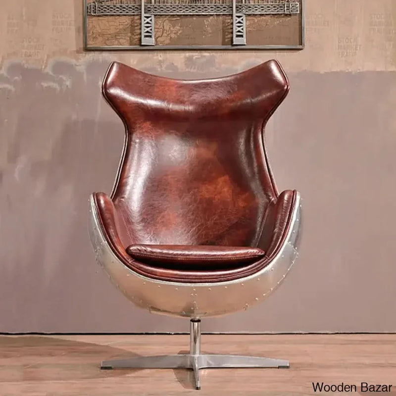 Industrial Brown & Silver Leather Upholstered Accent Chair Aluminum Alloy Frame - Wooden Empiro