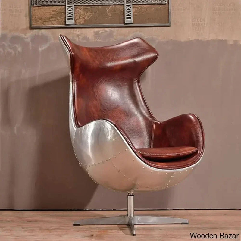 Industrial Brown & Silver Leather Upholstered Accent Chair Aluminum Alloy Frame - Wooden Empiro