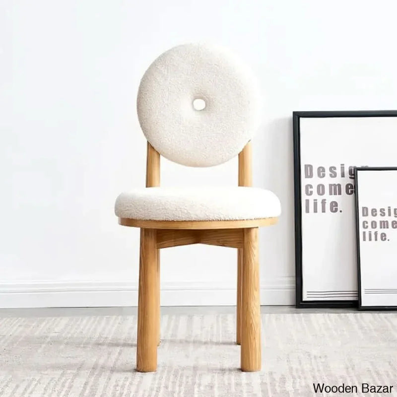 Japandi White Boucle Dining Chair Side Chair Natural Wood Legs - Wooden Empiro