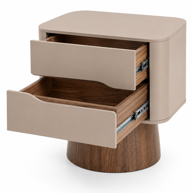 The Verano Side Table — Modern Pedestal Nightstand with Dual Drawer Storage