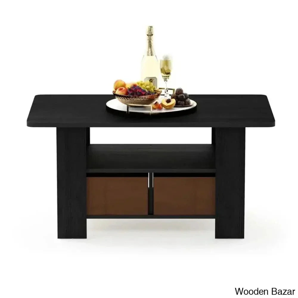 Kentony Coffee And Center Table With Bin Drawer Americano Top/Medium Brown Base