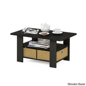 Kentony Coffee And Center Table With Bin Drawer Dark Espresso Top/Tan Base