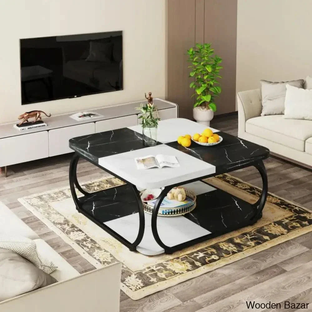 Kim Luxury Coffee And Center Table - Wooden Empiro Black/White