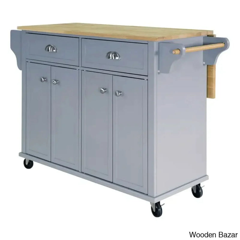 Lanelle Solid Wood Kitchen Island with Drop Leaf, Greenguard Gold Certified Kitchen trolley cart cabinet kitchen island with storage