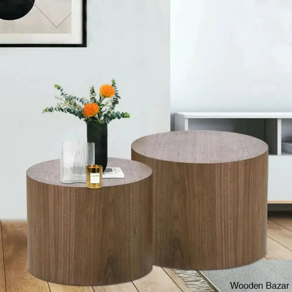 Leidingl Pedestal Nesting Coffee And Center Table Walnut