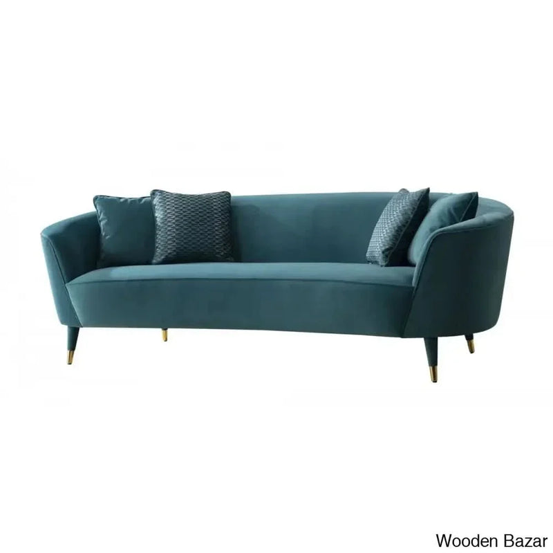 Leman Velvet Tuxedo Arm Curved Sofa - Wooden Bazar