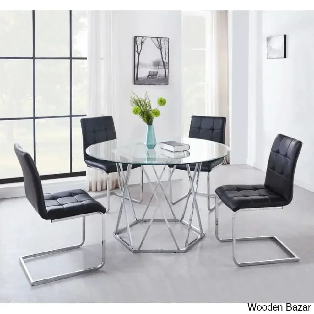Licken Luxury 4 Seater Glass Top Dining Set - Wooden Empiro Black