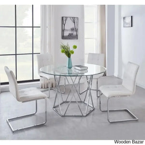 Licken Luxury 4 Seater Glass Top Dining Set - Wooden Empiro White