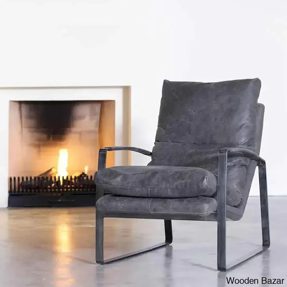 Lillian Lex Modern Single Seater Armchair With Metal Base - Wooden Empiro Grey