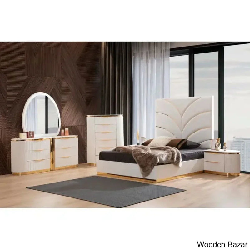 Linne Luxury 3 Piece Bedroom set With Dressing table Side table - Wooden Empiro