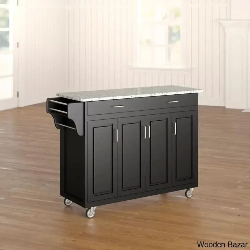 Littrell Granite Top Kitchen Island Kitchen trolley cart cabinet kitchen island with storage