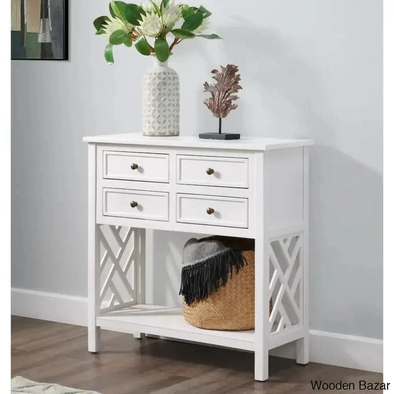 Loes Wide Wooden Entryway Console Table with 4 Drawers and 1 Shelf