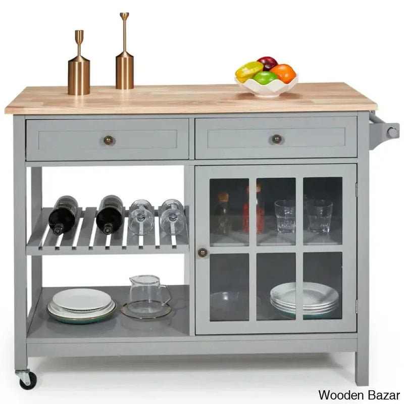 Loganton Wood Kitchen Island Kitchen trolley cart cabinet kitchen island with storage
