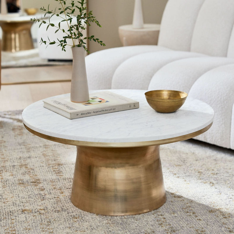 Wellex Marble Topped Pedestal Coffee Table - Wooden Empiro