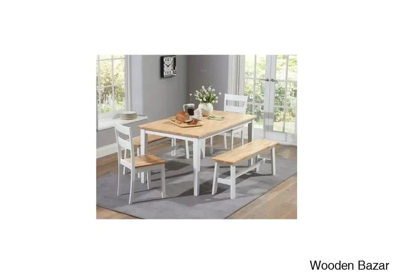 Mark Harris Chichester 150cm Oak and White Dt + 2 Chairs + 2 Large Benches