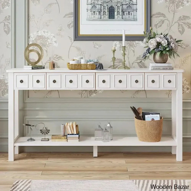 Medeea Console Table Extra Long Entryway Table with 4 Drawers and Bottom Shelf