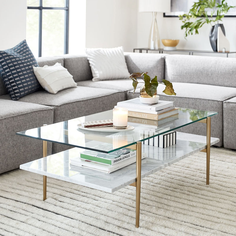 Vanakkam Mid-Century Art Display Marble Coffee Table - Wooden Empiro