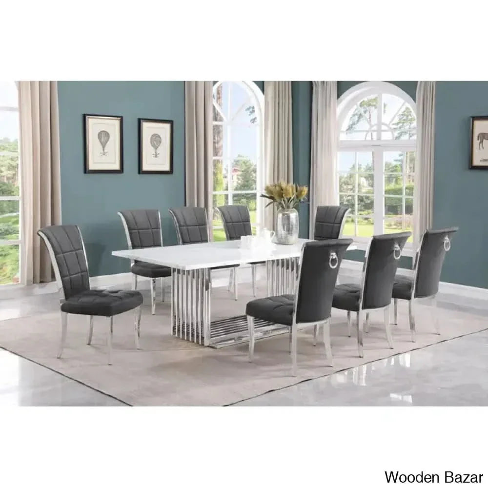 Miler Royal 8 Seater Dining Table Set Marble Top Rectangle Light Black