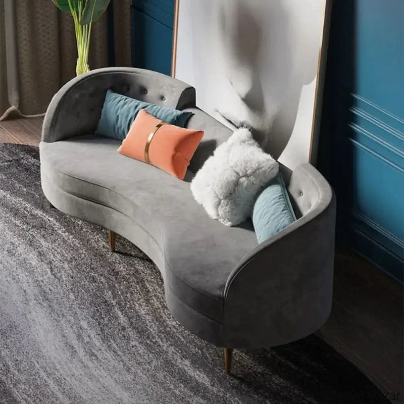 Modern 102.4" Gray Velvet Upholstered 4-Seater Sofa with Gold Legs & Solid Wood Frame