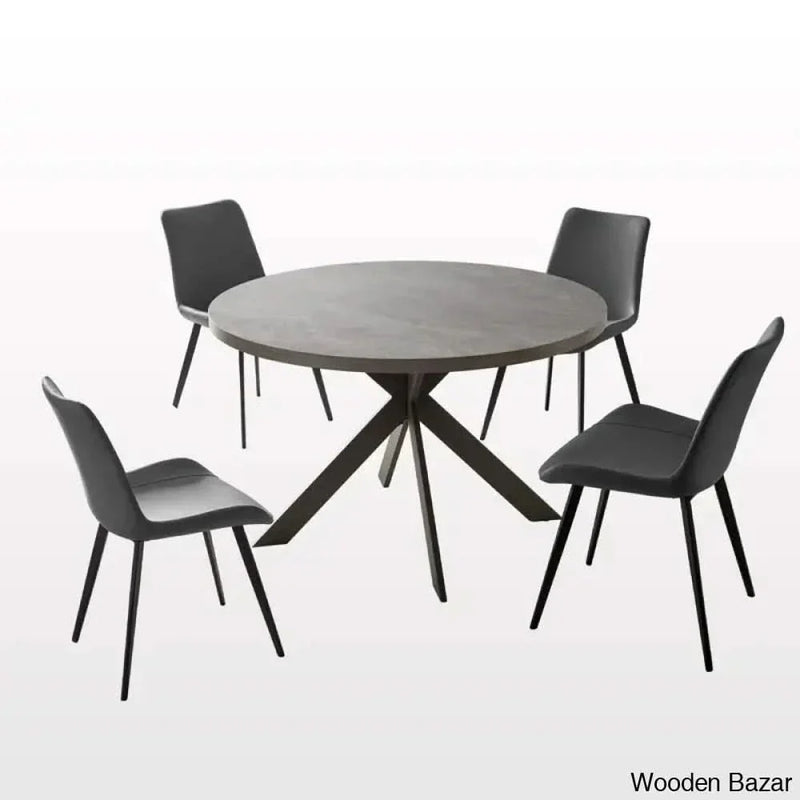 Modern 47.2'' Round Dining Table Set | Steel-Leg Kitchen Table for 4-6 People with 4 Chairs