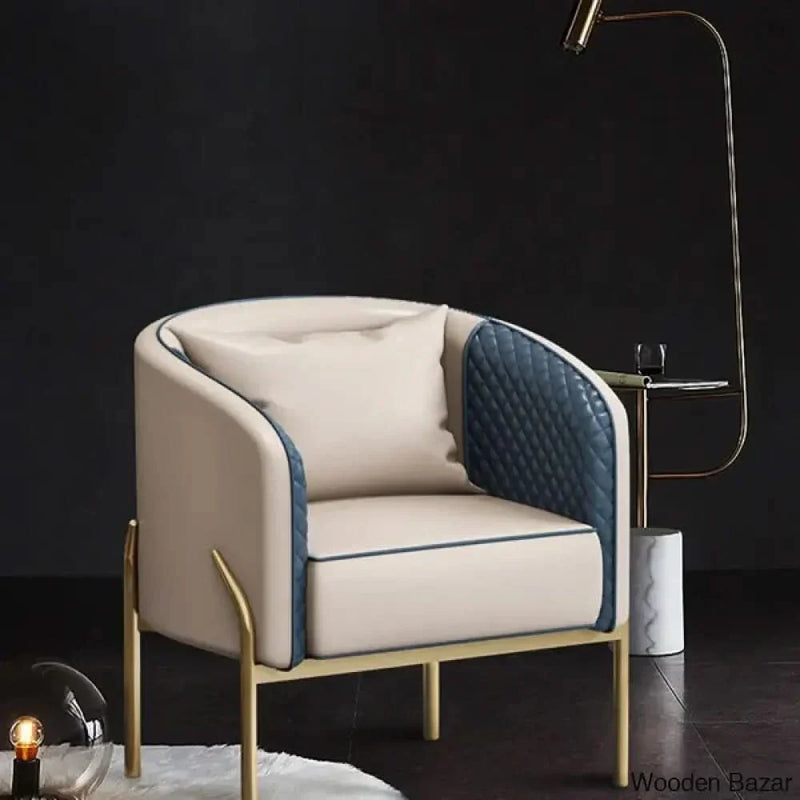 Modern Accent Chair Tufted Upholstered PU Leather Accent Chair in Gold - Wooden Empiro