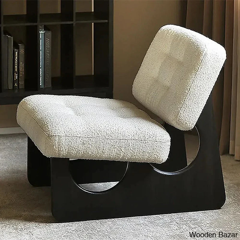 Modern Boucle Lounge Chair White & Black Accent Chair Ash Wood Upholstery