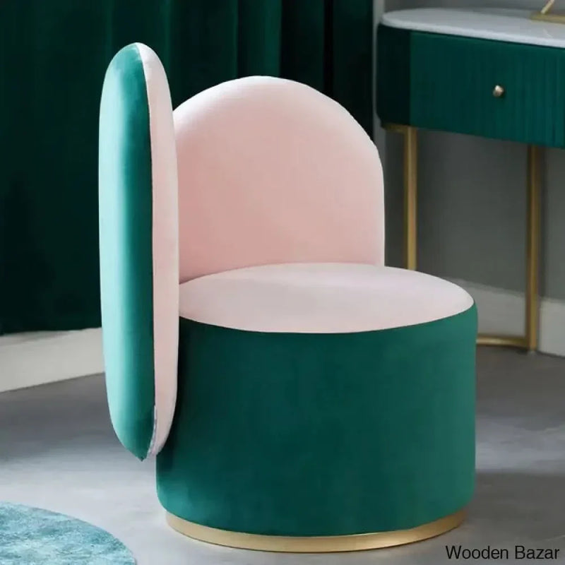Modern Green & Pink Velvet Sidechair Upholstered Single Chair Gold Base Metal - Wooden Empiro