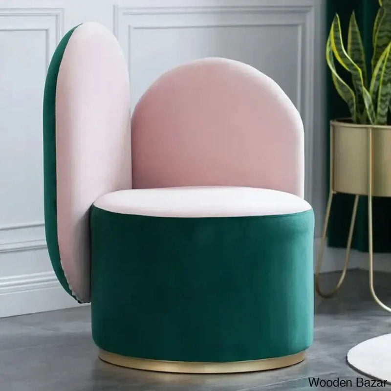 Modern Green & Pink Velvet Sidechair Upholstered Single Chair Gold Base Metal - Wooden Empiro