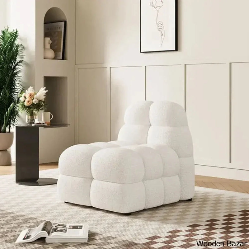 Modern Off-White Cream Boucle Accent Chair Cloud Lounge Chair Soft Cushion - Wooden Empiro
