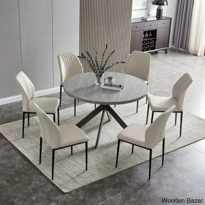 Modern Round Dining Table Set | Space-Saving Leisure Coffee With 6 Chairs Beige