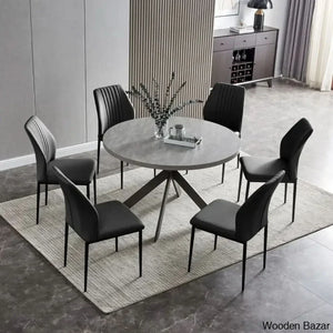 Modern Round Dining Table Set | Space-Saving Leisure Coffee With 6 Chairs Black