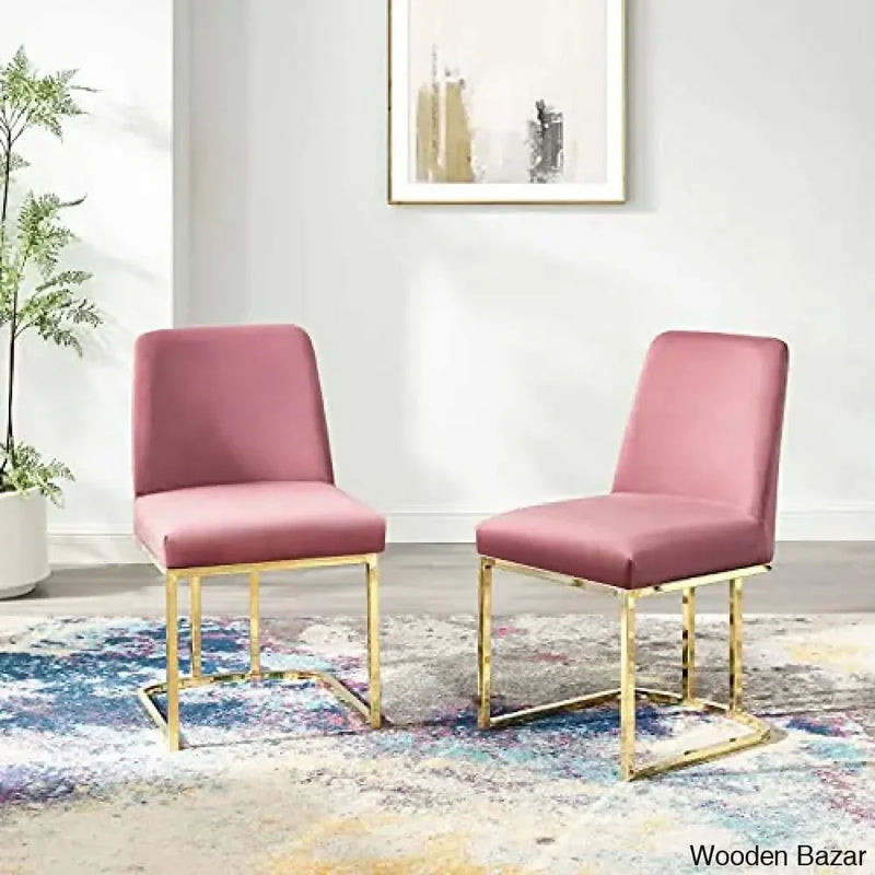Modway Amplify Performance Velvet Upholstered Sled Base Dining Chair Set of 2, Gold Dusty Rose