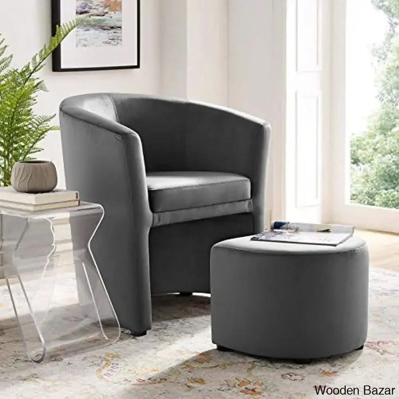 Modway Divulge Performance Velvet Armchair and Ottoman Set in Gray