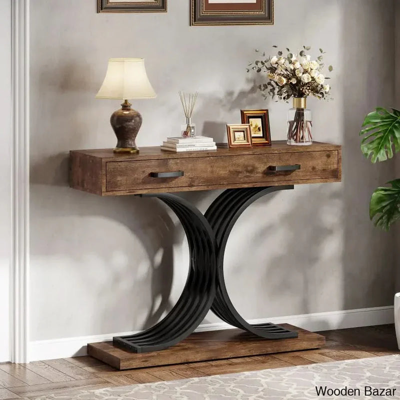 Myniah Console Table in steel and wood
