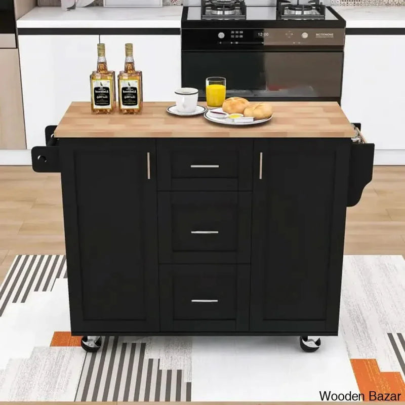 Natalija Solid Wood Top Kitchen Cart Kitchen trolley cart cabinet kitchen island with storage