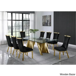 Nekki 8 Seater Double Pedestal Dining Set - Wooden Empiro Black