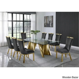 Nekki 8 Seater Double Pedestal Dining Set - Wooden Empiro Dark Gray