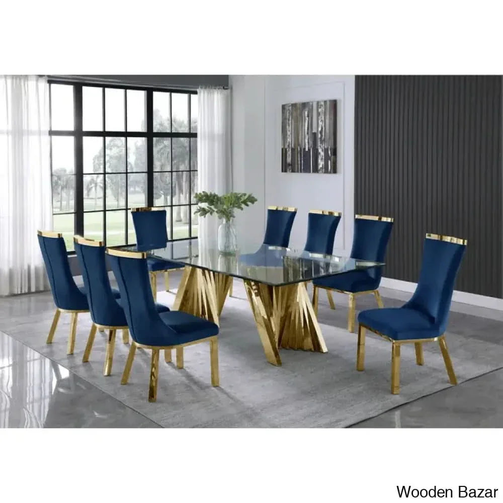Nekki 8 Seater Double Pedestal Dining Set - Wooden Empiro Navy Blue
