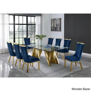 Nekki 8 Seater Double Pedestal Dining Set - Wooden Empiro Navy Blue