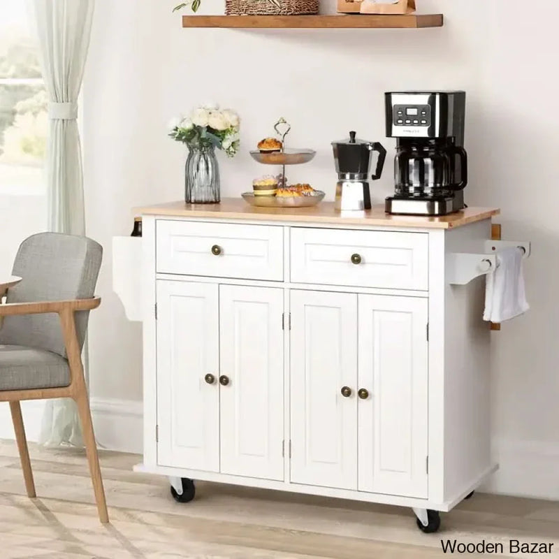 Nikayia 43.3"W Solid Wood Kitchen Island with Drop Leaf Kitchen trolley cart cabinet kitchen island with storage