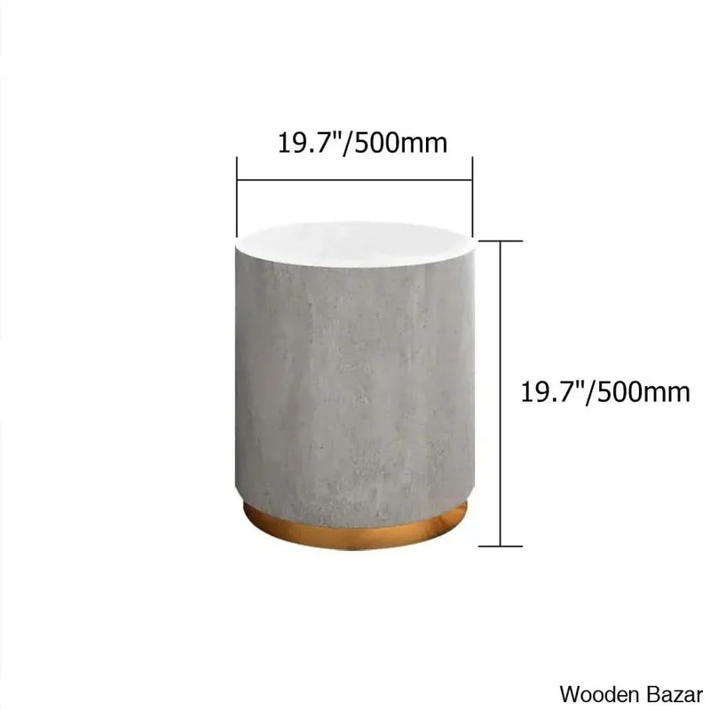 Ocement Light Gray Side Table Round Cement End Table for Living Room