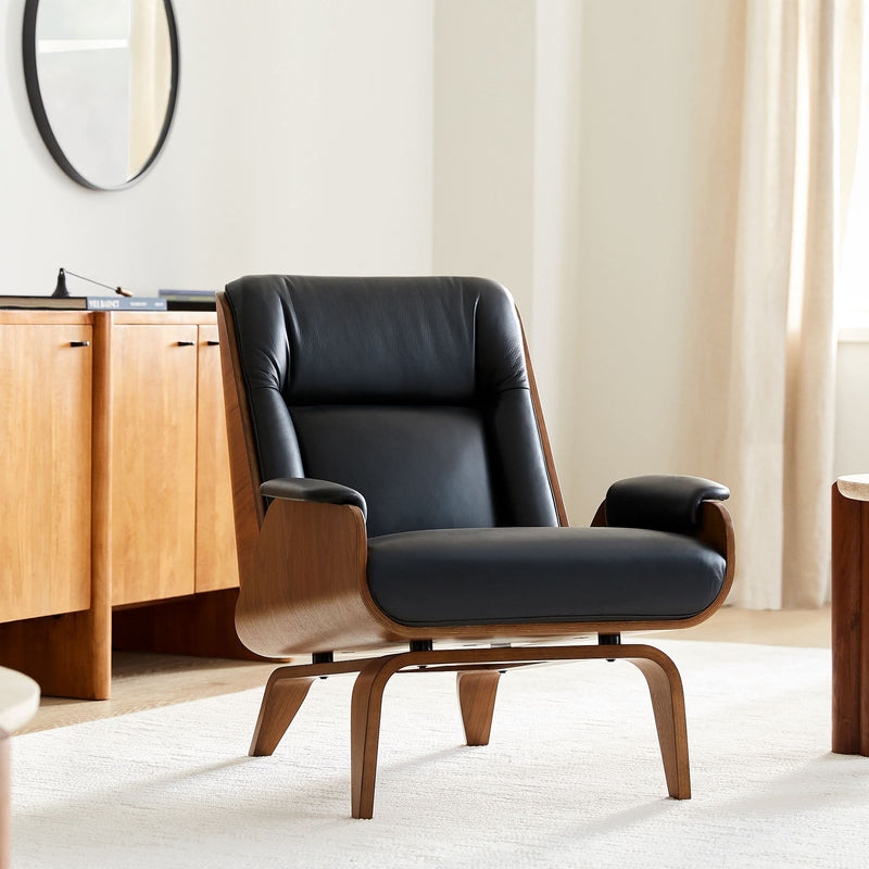 Tiyusha Bent Ply Leather Chair - Wooden Empiro