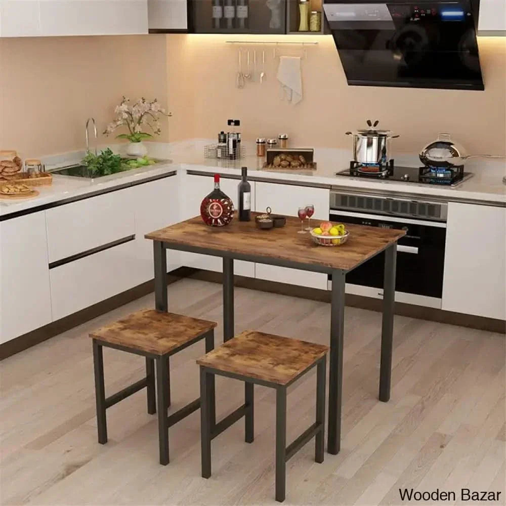 Porren New 2 Seater Dining Table Set - Wooden Empiro Brown/Black/Brown/Black
