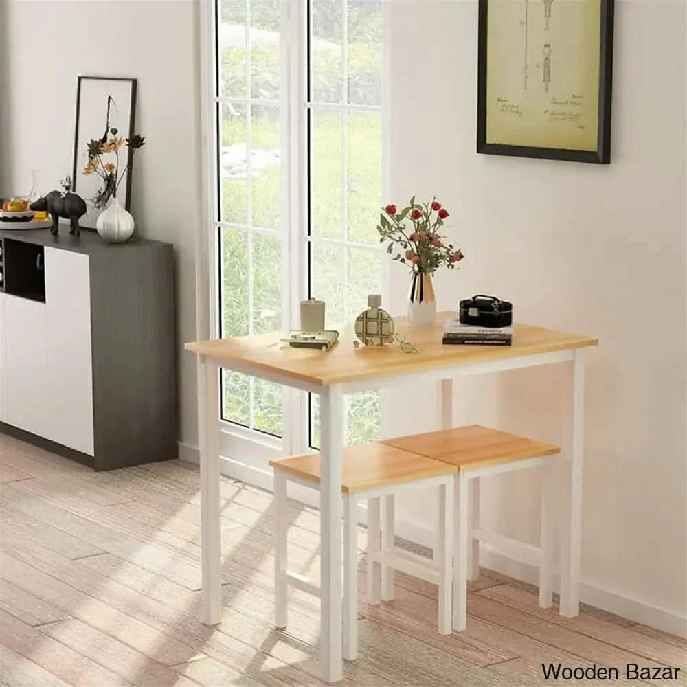 Porren New 2 Seater Dining Table Set - Wooden Empiro Natural//White/Natural/White