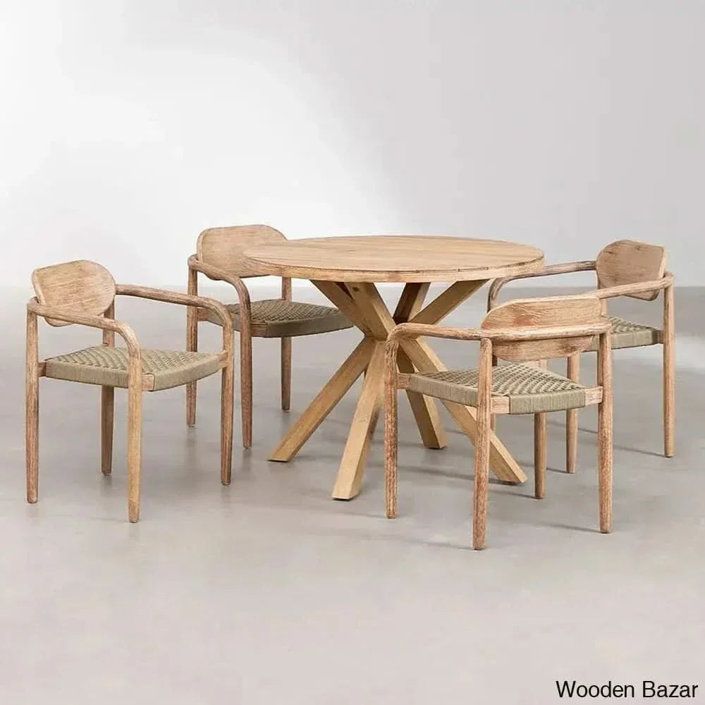 Potter Latest Round Dining Table Set With Armrests - Wooden Empiro Brown