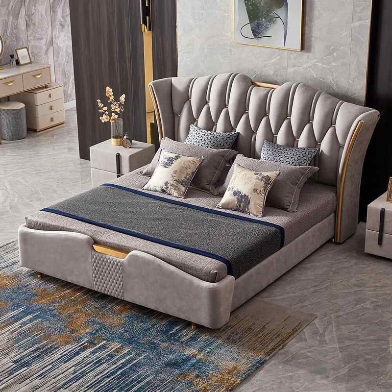 Vogue Modern Wingback Light Gray Upholstered Tufted Bed