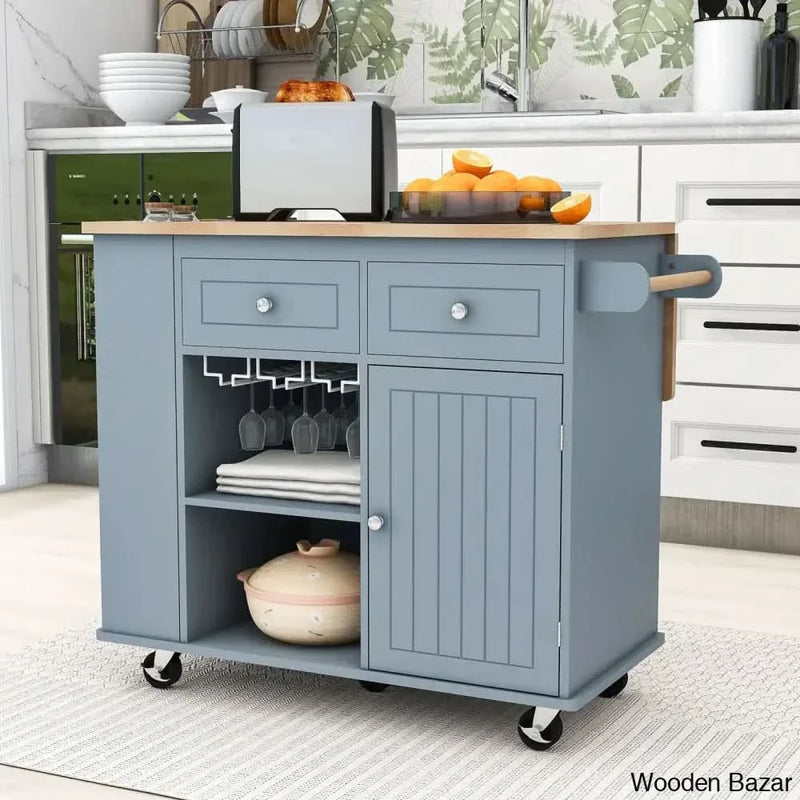 Raegina Kitchen Storage Island with Drop Leaf, 5 Wheels and Wine Rack Kitchen trolley cart cabinet kitchen island with storage