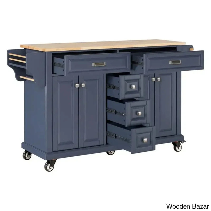 Ramiah Solid Wood Top Kitchen Island Kitchen trolley cart cabinet kitchen island with storage