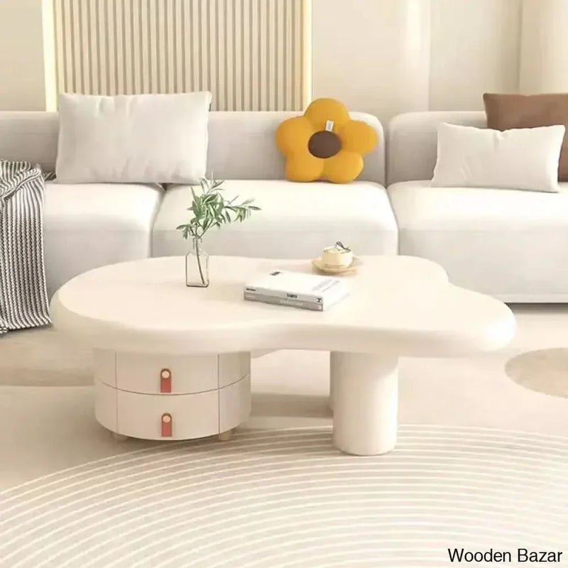 Rhuarani Modern White Abstract Coffee and center Table with Storage Drawers
