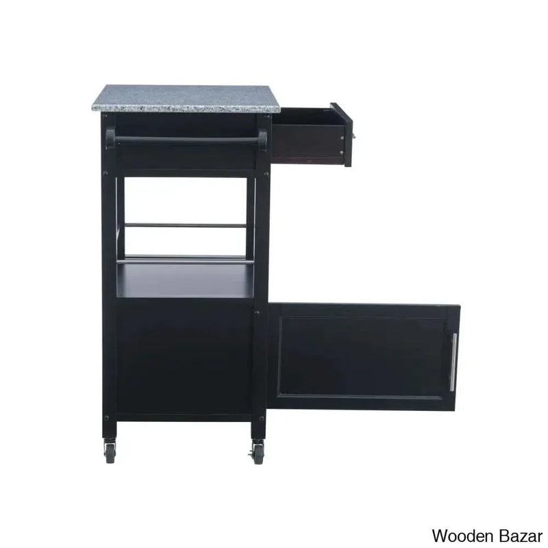 Sariol Granite Top Wood Kitchen Cart with Storage Kitchen trolley cart cabinet kitchen island with storage